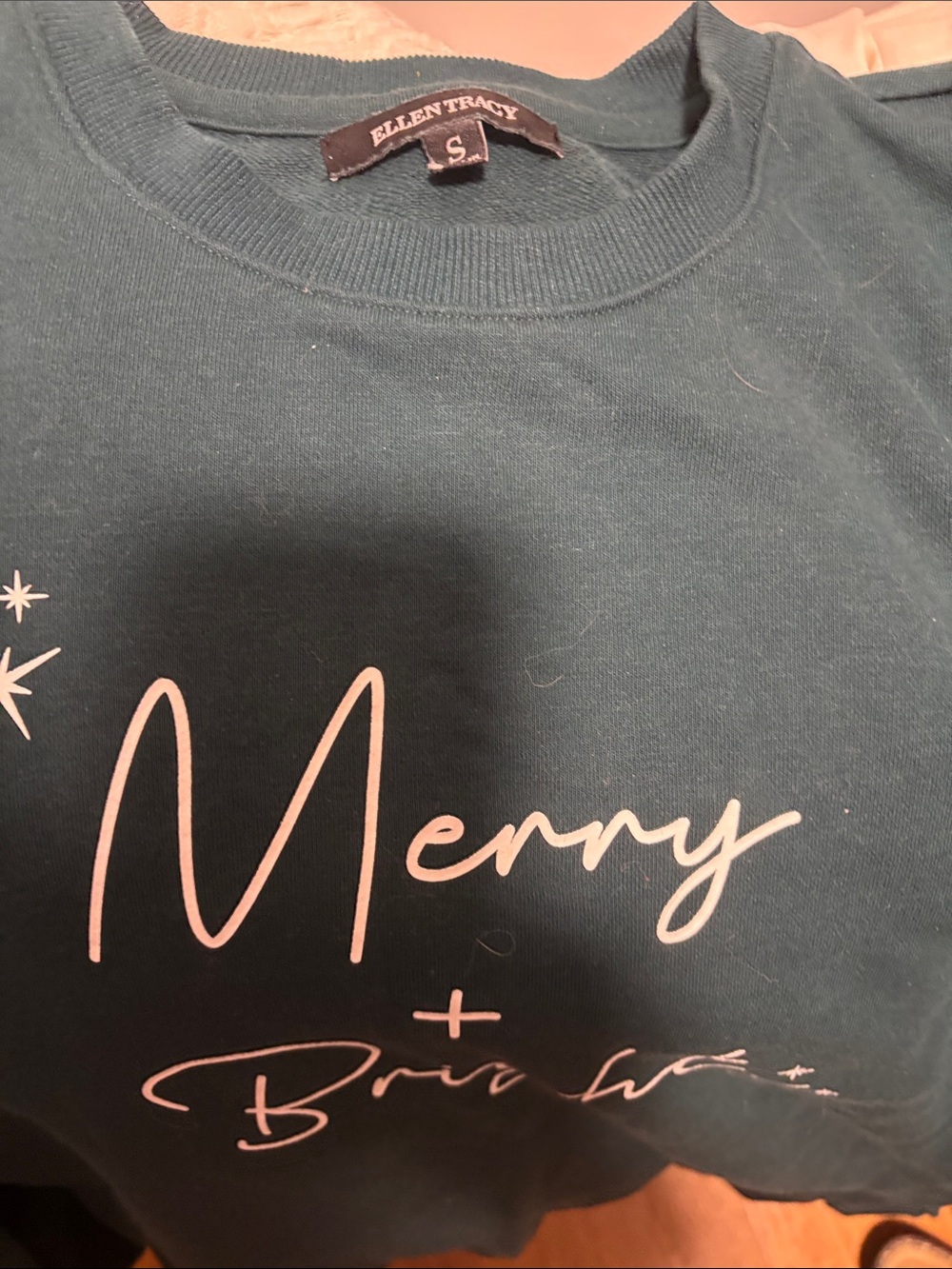 Ellen Tracy Teal Green 'Merry' Graphic Sweatshirt